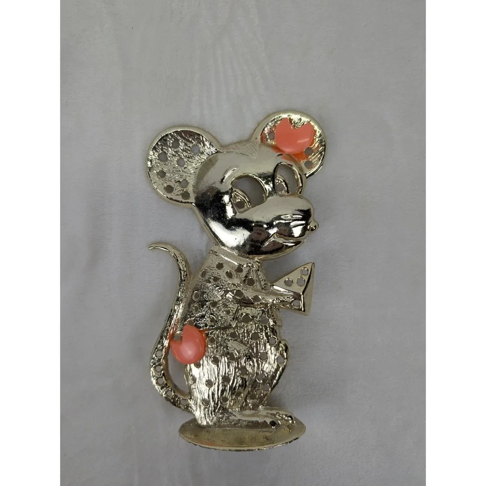 Vintage Mouse Earring Holder Gold Tone Torino 90s 80s Kidcore Cartoon Jewelry